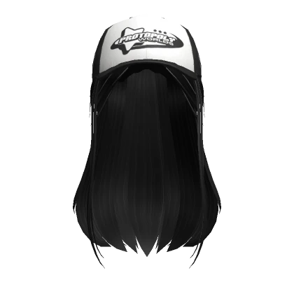 Black Straight Girl Hair w Black Y2K Cap