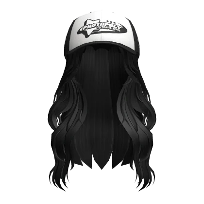 Black Long Wavy Hair w Black Y2K Cap