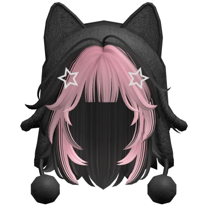 Two tone wolfcut w/ cat ushanka in Pink & Black