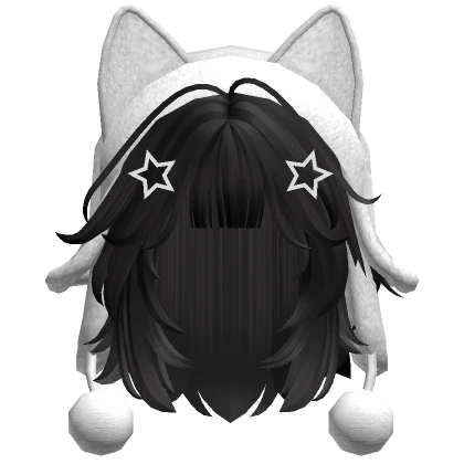 Cute wolfcut hair w/ cat white ushanka(Black)