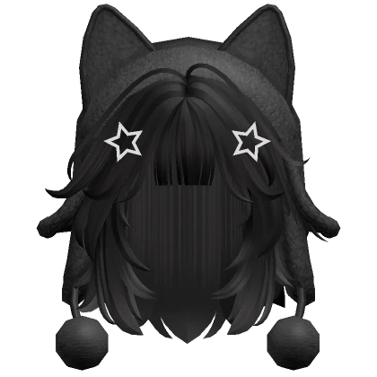 Cute wolfcut hair w/ cat ushanka(Black)