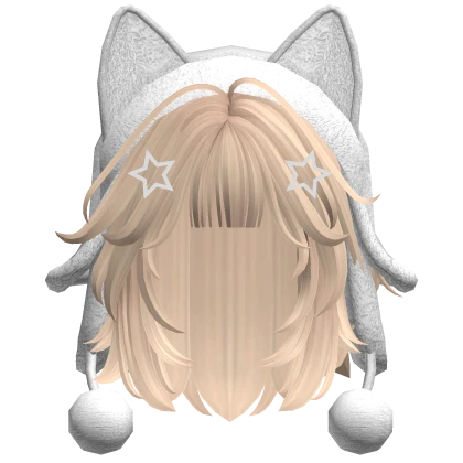 Cute wolfcut hair w/ cat white ushanka(Blonde)