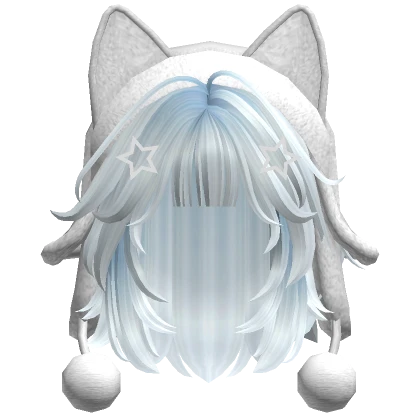 Cute wolfcut hair w/ cat white ushanka(Light Blue)