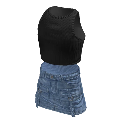 BerryBox March '24 Black Crop Top Denim Skirt