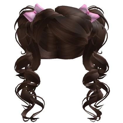 Brown Pigtails Curly Hair With Bows