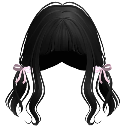 black wavy doll pigtails w/ ribbons