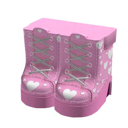 Heart Combat Boots Pink