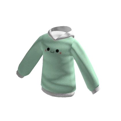 Kawaii Face Green Hoodie With Bunny Ears