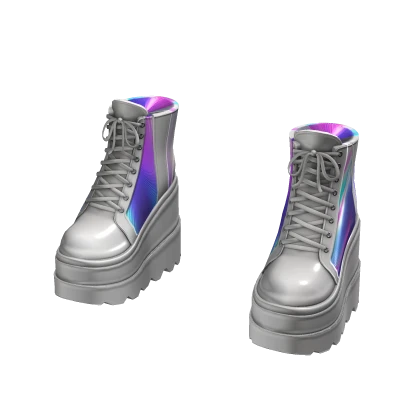 Ankle Platform Boots - White Holo