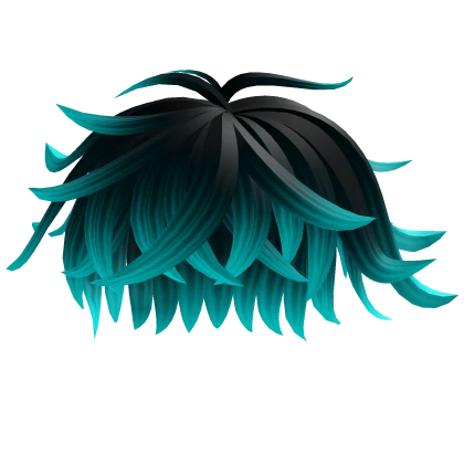 Fluffy Messy Black and Cyan Boy Hair