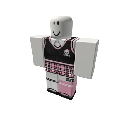 ☠️🎀 Black Pink Goth Plaid Skirt Vest w/ Skull