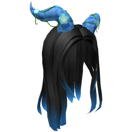 Long Black Hair with Blue Horns