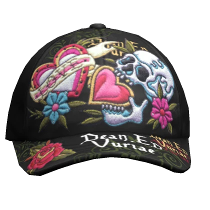 Simple Black Skull Heart Cap