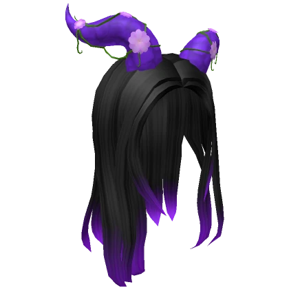 Long Black Hair with Purple Horns