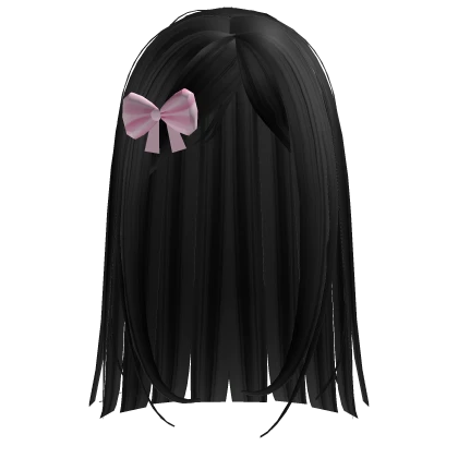 Long Black Hair with Bow