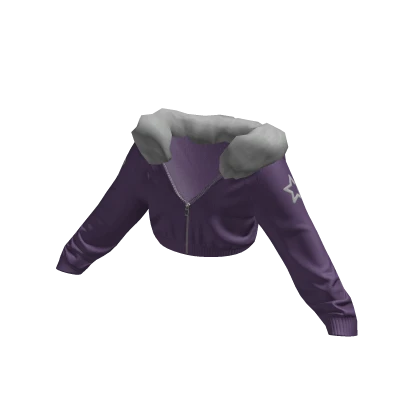 Fluffy Cropped Half Zipped Purple Star Jacket