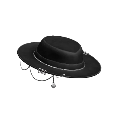 Black Chained Sun Brim Hat Heart