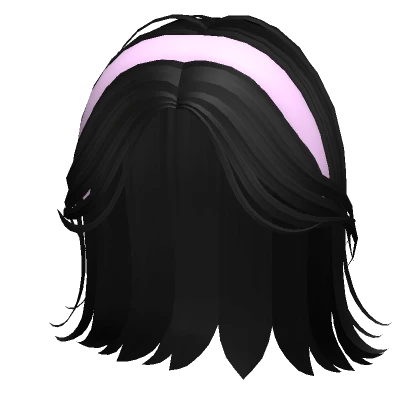 Black Short Hair w/ Pink Headband