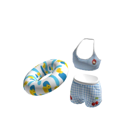 ✨Blue plaid cherry duck pool ring floatie