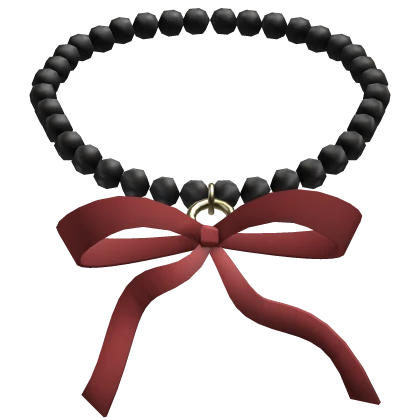 Black Pearls Necklace w Red Bow