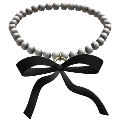 Pearls Necklace w Black Bow