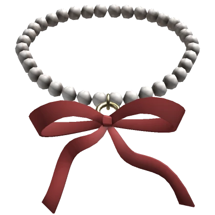 Pearls Necklace w Red Bow