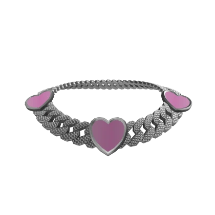 SG| Sadity Silver Pink Heart Cuban Link