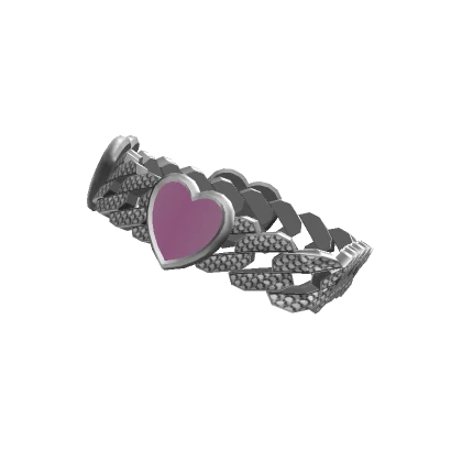 SG| (R) Sadity Silver Pink Heart Cuban Bracelet