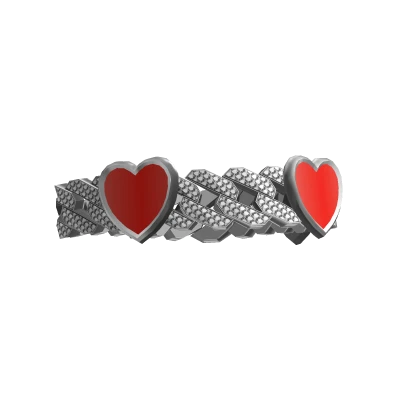 SG|(L) Sadity Silver Red Heart Cuban Bracelet