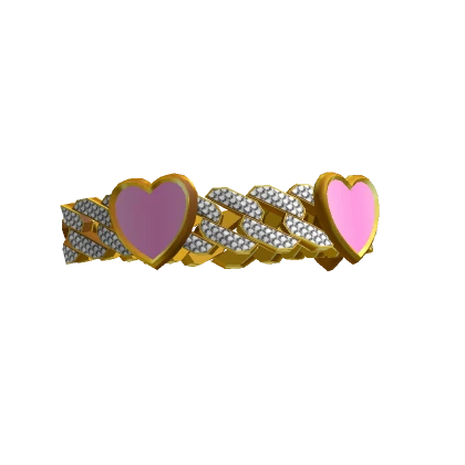 SG|(L) Sadity Gold Pink Heart Cuban Bracelet