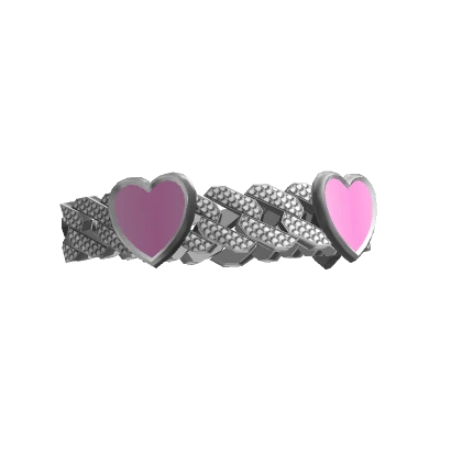 SG|(L) Sadity Silver Pink Heart Cuban Bracelet