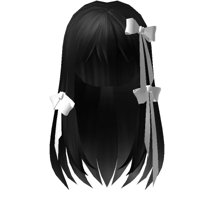 🍀Long Layered Hair w Ribbon (Black)