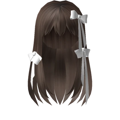 🍀Long Layered Hair w Ribbon (Brown)