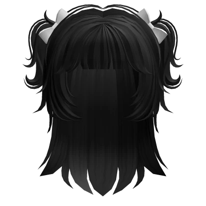 Cute Swirly Pigtails with White Bows (Black)