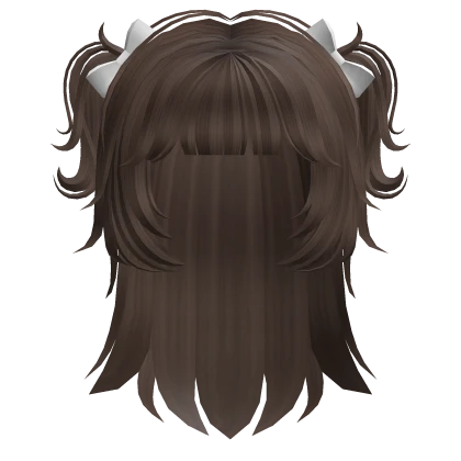 Cute Swirly Pigtails with White Bows (Brown)