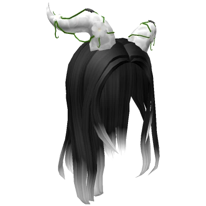 Long Black Hair with White Horns