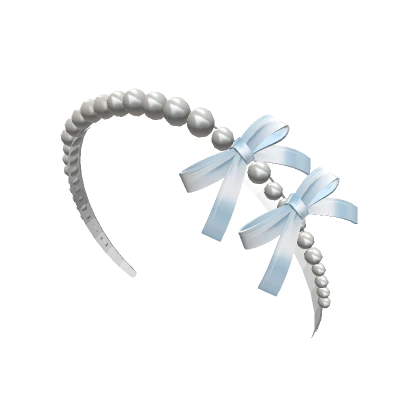 blue princess pearl headband w satin mini ribbons