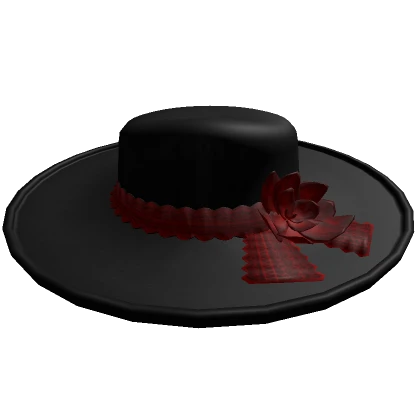 Black Wide Brim Hat with Rose