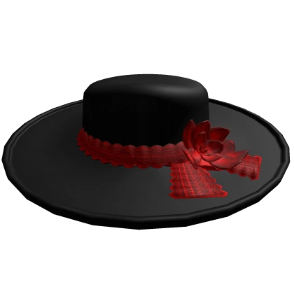 Black Wide Brim Hat with Rose