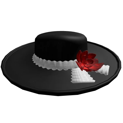 Black Wide Brim Hat with Rose