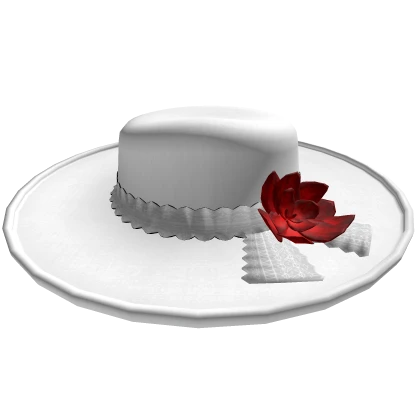 [White] Wide Brim Hat With Red Rose 