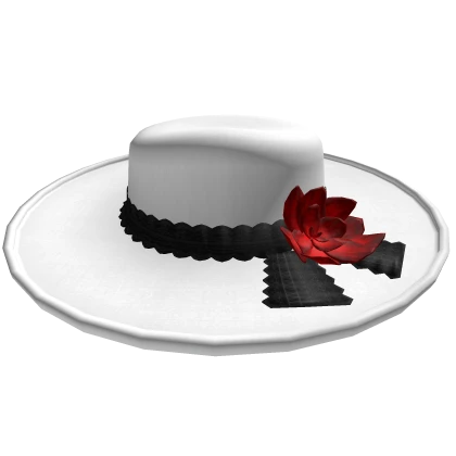 [White] Wide Brim Hat with Red Rose