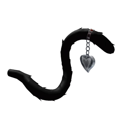 Black Fluffy Cat Tail with Platinum Heart