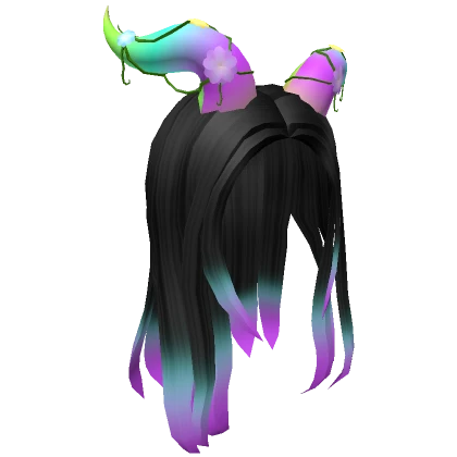 Long Black Hair with Easter Horns