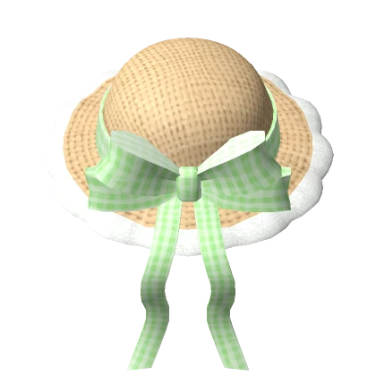 🍀Ruffle Straw Hat w Bow Ribbon (Green)