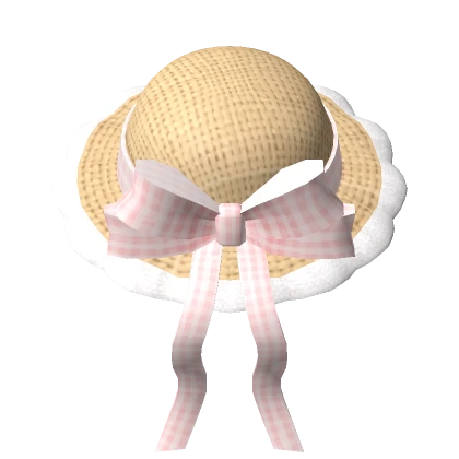 🍀Ruffle Straw Hat w Bow Ribbon (Pink)