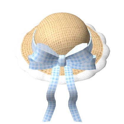 🍀Ruffle Straw Hat w Bow Ribbon (Blue)