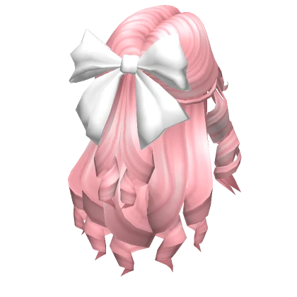 Soft Droopy Curled Hair w/ Bow (Pink)