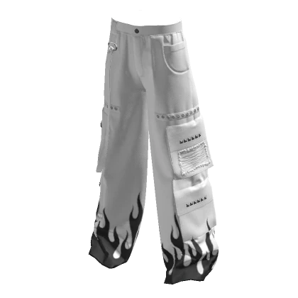 white & black flames y2k cargo pants