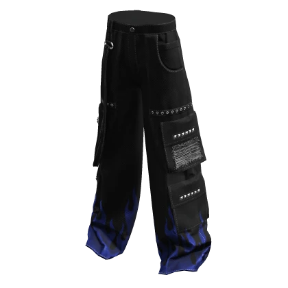 black & blue flames y2k cargo pants